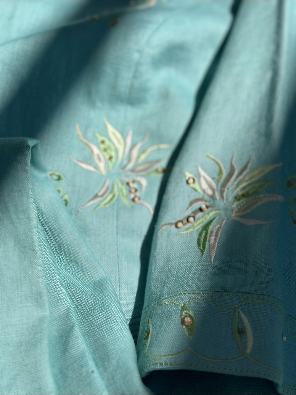 DressBarn Woman Linen Blend Embroidered Suit 18W Jacket 16W Pants Bead Accents - Picture 6 of 14